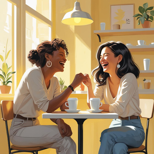 Friends enjoying coffee date for positivity after breakup