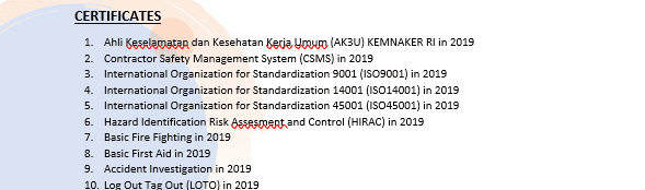 Contoh Menulis Sertifikat di CV