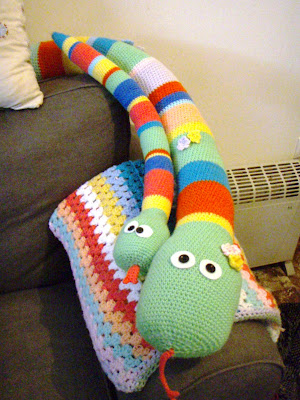 crochet baby snake toy funny stripes big and small stuffed