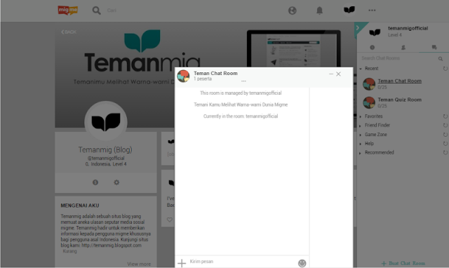 Tampilan Didalam Chat Room Migme