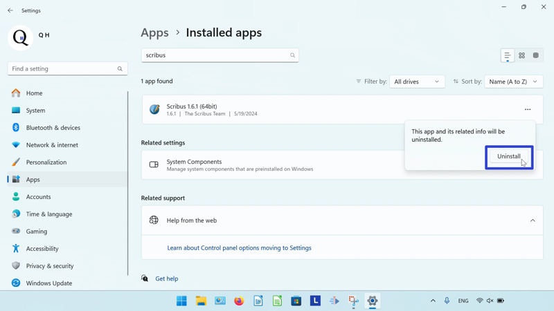 A screenshot of the cursor clicking the "Uninstall button" in the small window.