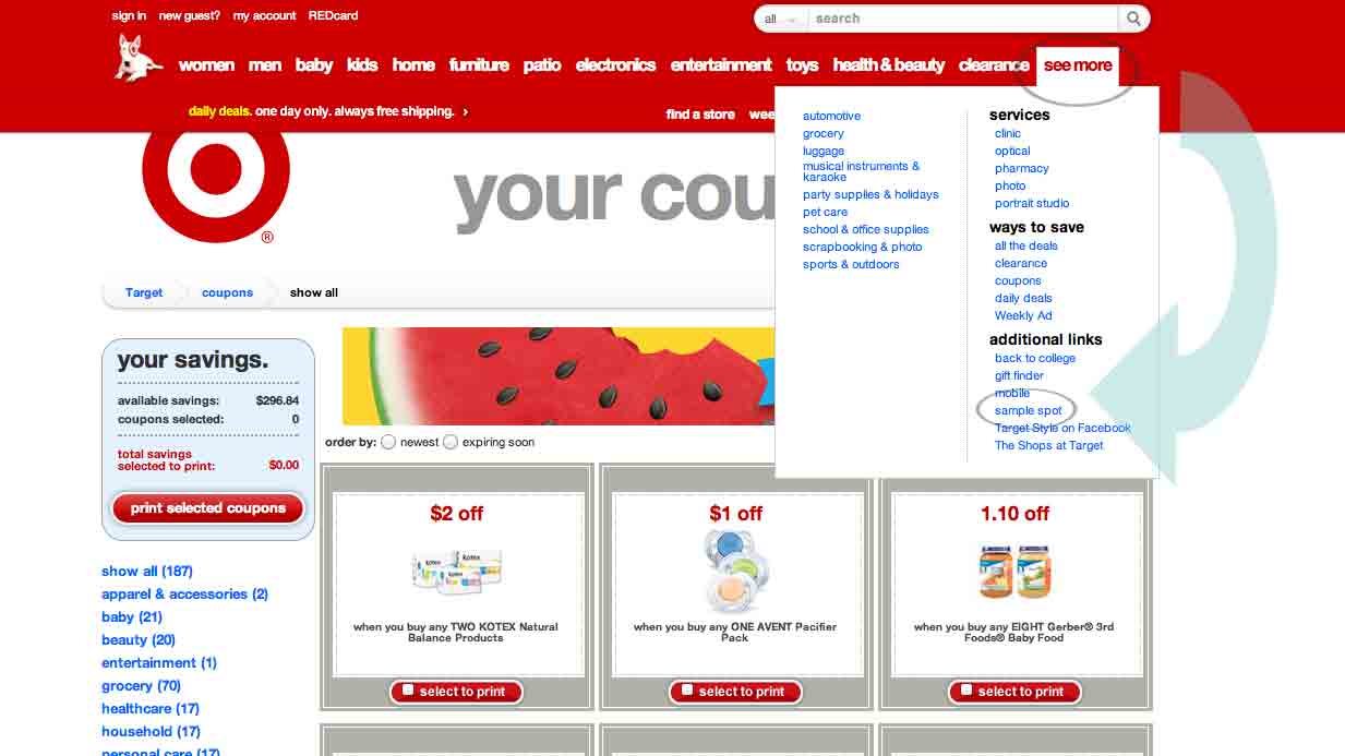 when it comes to target samples, just go to their website, click on ...