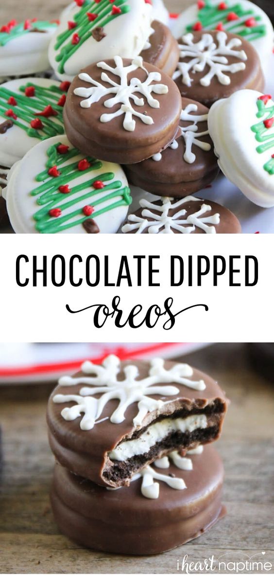 Chocolate Dipped Oreo Snowflakes - Adorable and easy treats the whole family can help make! #chocolate #chocolaterecipes #oreo #christmas #christmasrecipes #cookies #cookiedecorating #cookierecipes #christmascookies