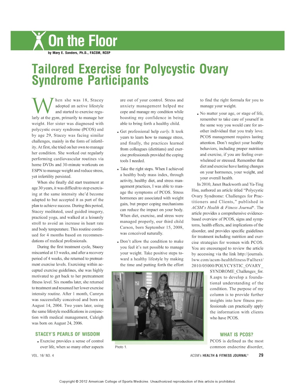 inCYST, Power Up for PCOS, team up with ACSM for exercise article