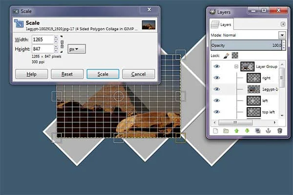 Resize and reposition using the Move Tool and the Scale Tool.