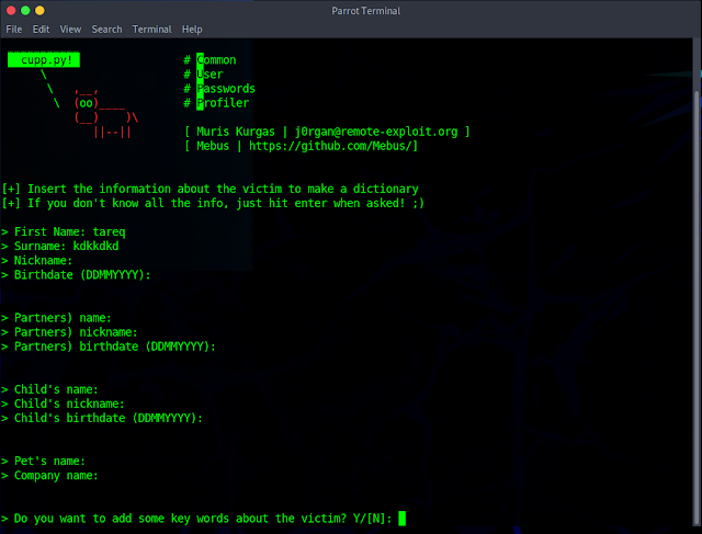 انشاء لسته باسووردات creat wordlist Cupp