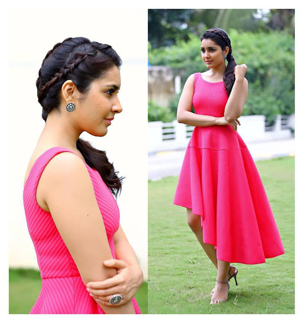 Raashi Khanna In Pink Low High Quiz Clothing Party Dress