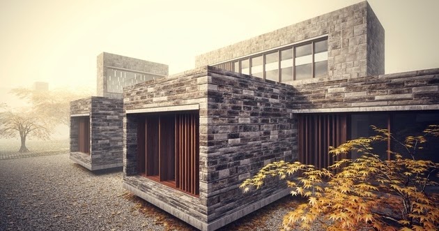  Rumah  Modern  dengan Dinding Batu Alam Rancangan Desain  