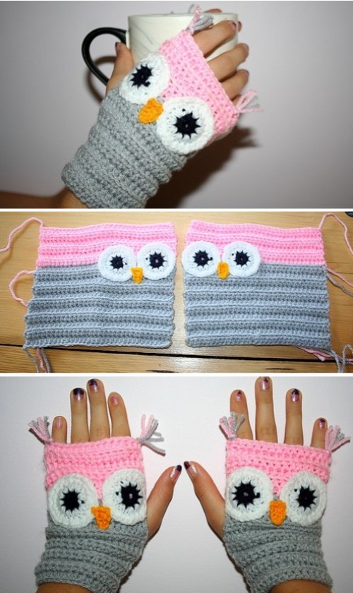 Owl Wrist Warmer or Fingerless Mittens - Free Pattern 