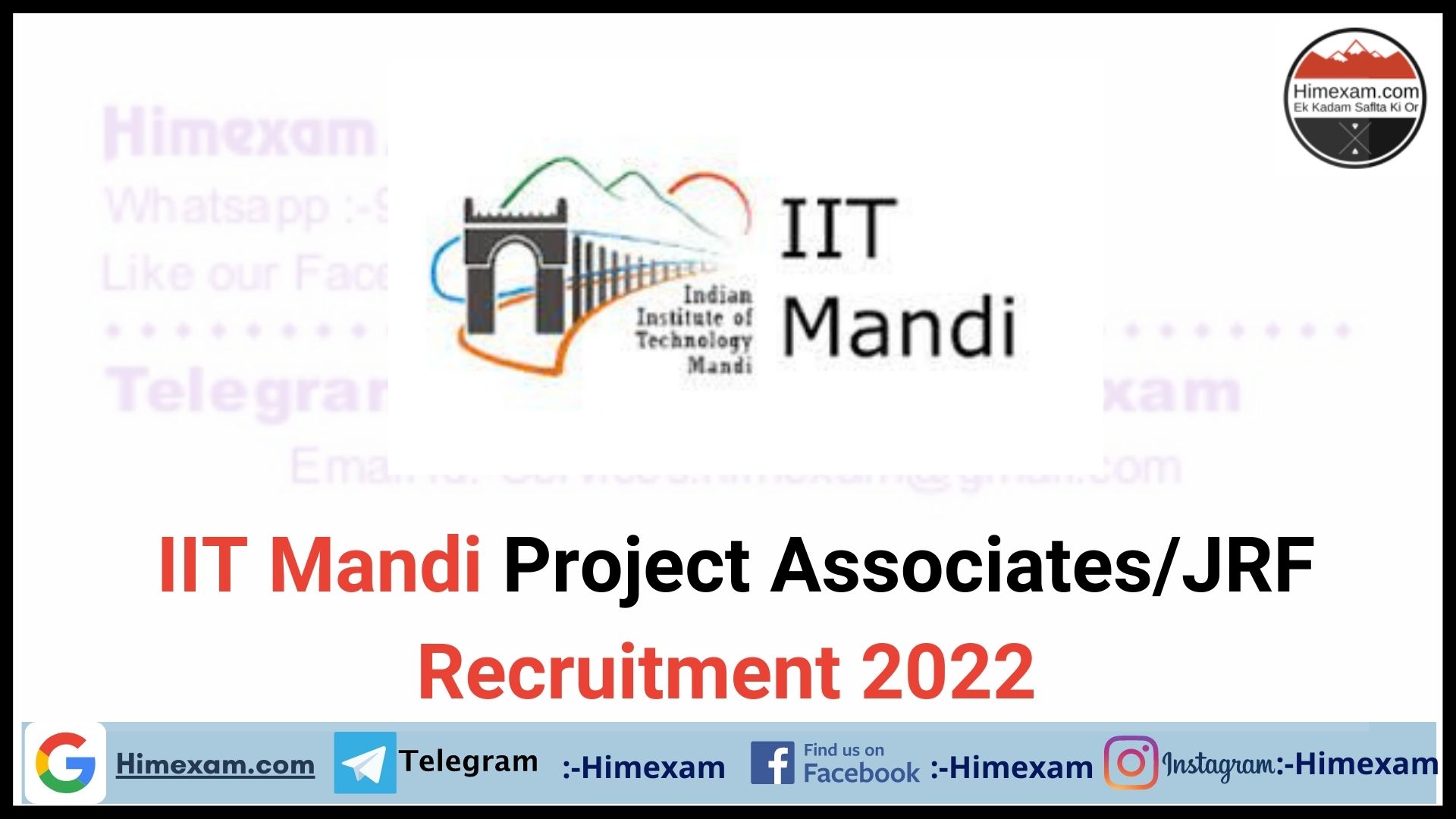 IIT Mandi Project Associates/JRF Recruitment 2022