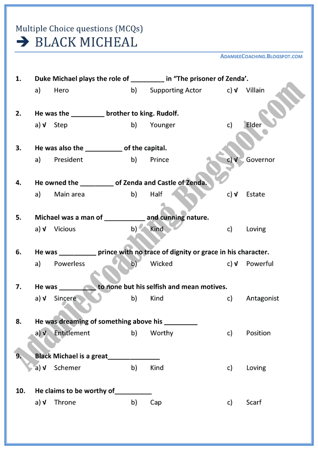 English XII - Black Micheal - Mcqs