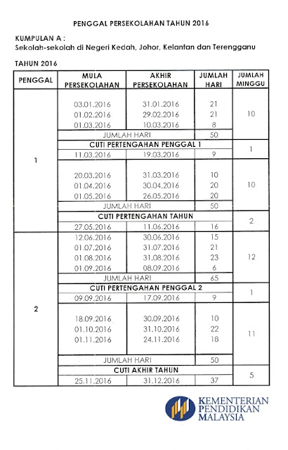 Takwim Persekolahan 2016 Kalendar Pendidikan