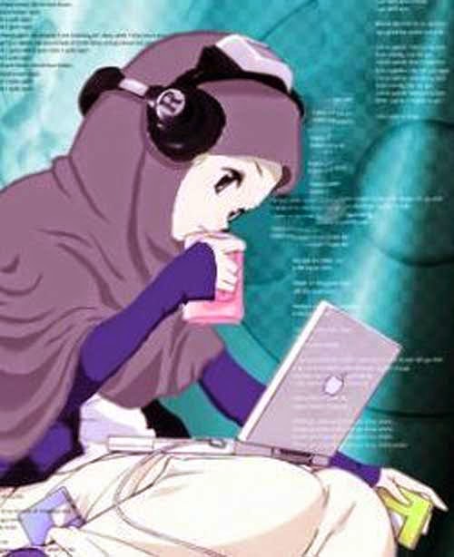  Gambar  Animasi  Cewek Berjilbab Muslimah Galau 