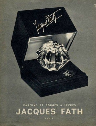 Ad showing bottle of Jacques Fath Parfum
