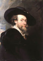 Self-Portrait of baroque painter Peter Paul Rubens c.1623, related to the Death of Sardanapalus of romantic Eugène Delacroix.
