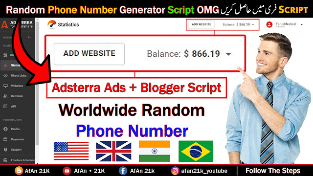 Adsterra Ads + Blogger Script | Random Phone Number Generator Script | Worldwide Random Phone Number