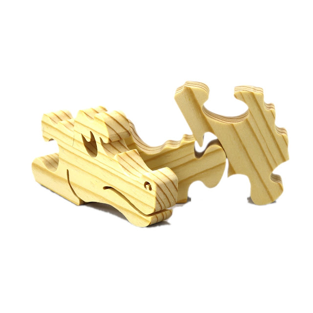 Wood Puzzle Baby Alligator, Simple Three Part Puzzle, Wooden Animal
