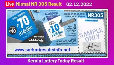 Kerala Lottery Result 02.12.2022 Nirmal NR 305