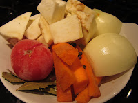 ingredients for beef stock {plus beef shanks + water}