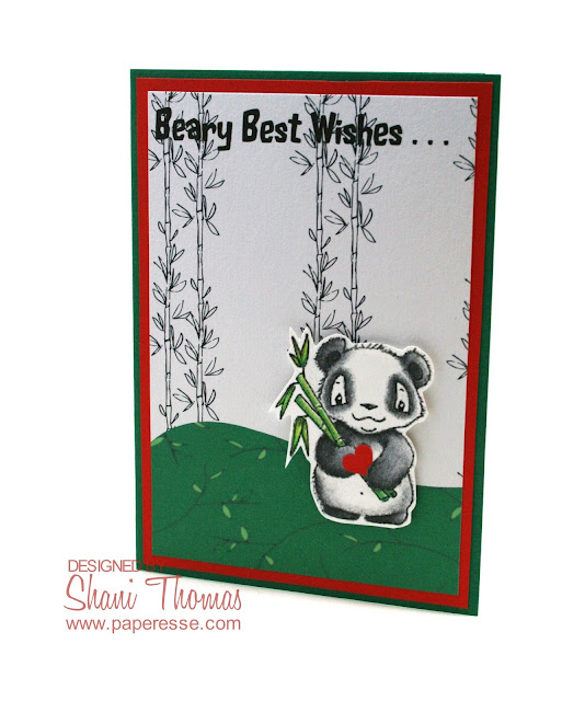 Panda Valentine's day card made with free digistamp and papers, by Paperesse.