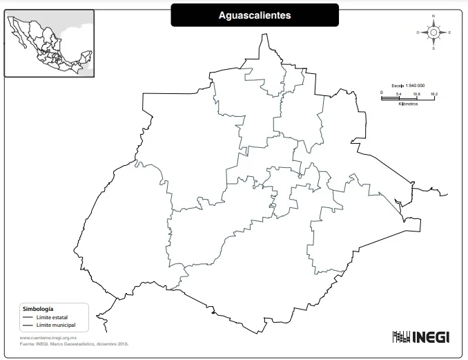 Mapa de Aguascalientes en blanco y negro