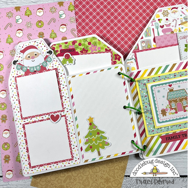 Christmas House Shaped Scrapbook Album page with Santa, a tree, and a gingerbread house