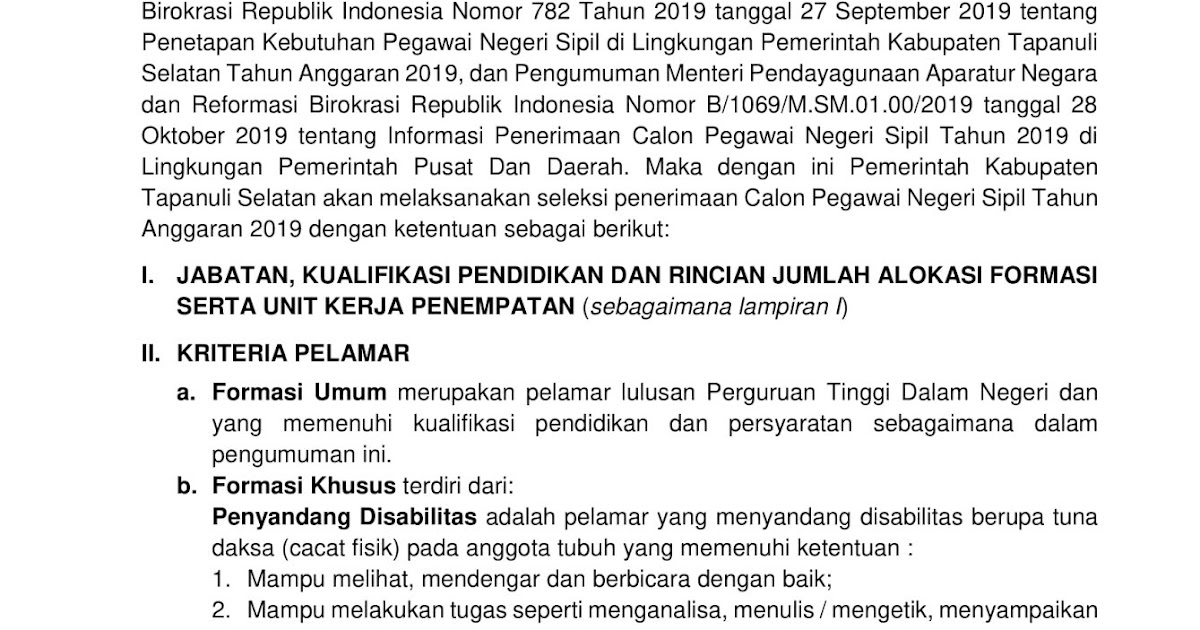 Lowongan Kerja Lowongan CPNS Kab Tapanuli Selatan  Anggaran  [129 Formasi]  April 2024