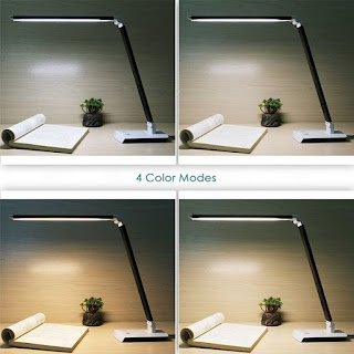 Deckey Dimmable 10W Rotatable LED Desk Lamp,Touch-sensitive Control Panel,Eye-caring Table Lamp,Energy Efficiency,4 Color Modes(Black)