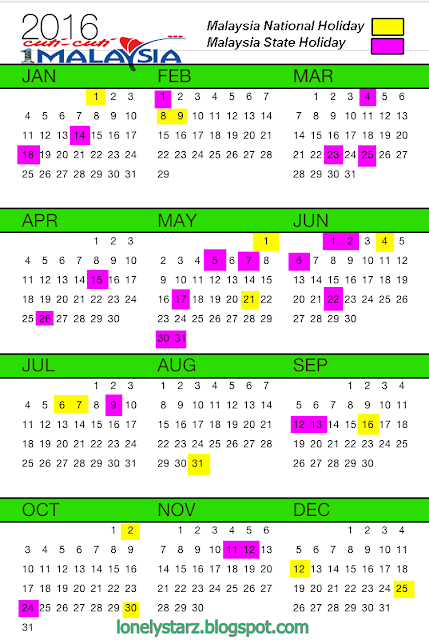 Kalendar Cuti Umum Malaysia 2016