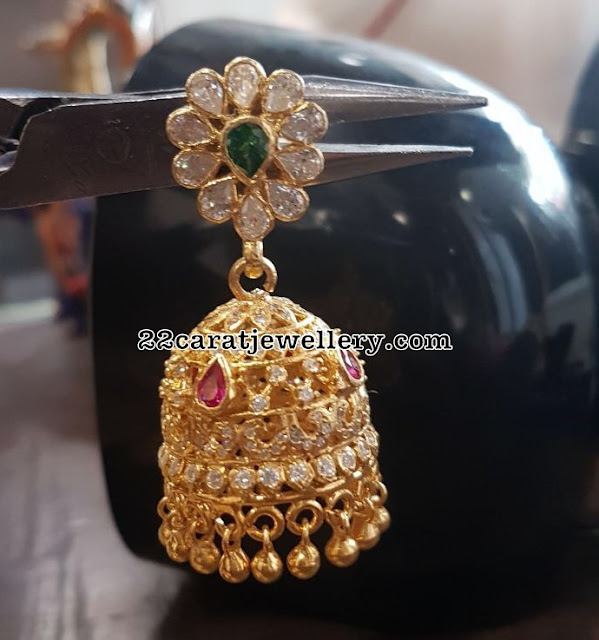 Antique and CZ stones Silver Jhumkas