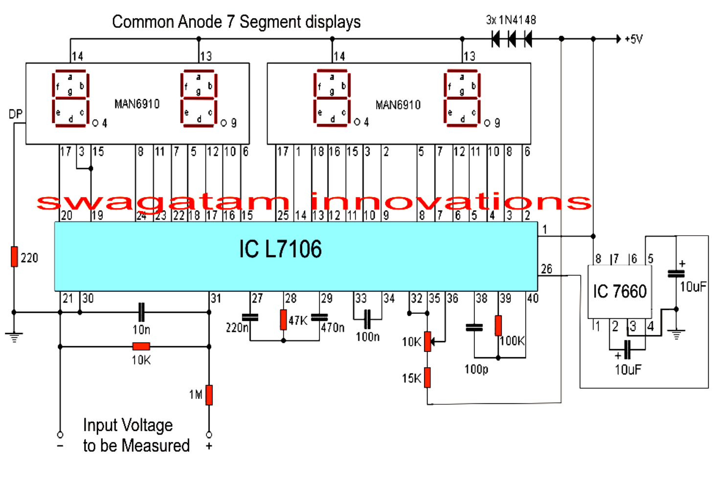 Make this Simple Digital  Voltmeter  Circuit  Using IC L7107 