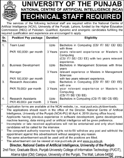 Punjab University Jobs 2019 | NCAI Latest Advertisement
