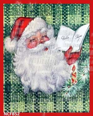 green plaid vintage santa claus fabric