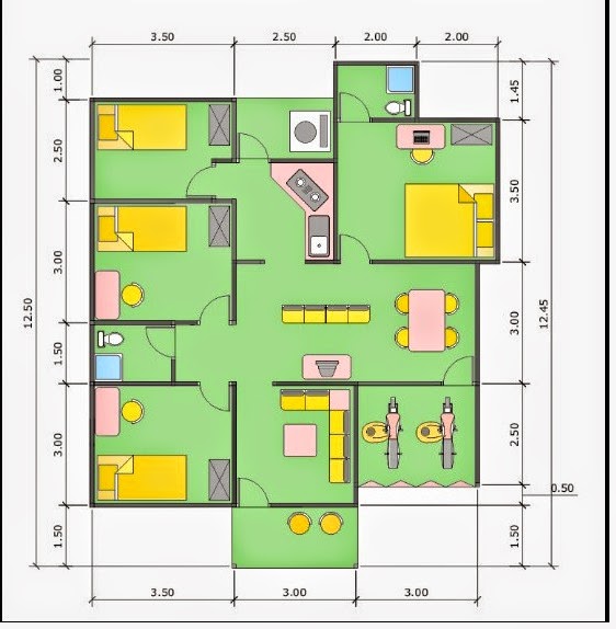 Denah Rumah 4 Kamar Minimalis Sederhana  Cat Rumah Minimalis