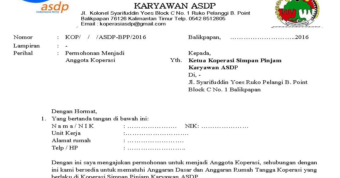 Koperasi Karyawan Asdp Permohonan Menjadi Anggota Koperasi