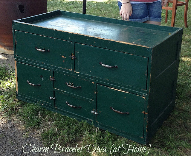 vintage green seed chest drawers