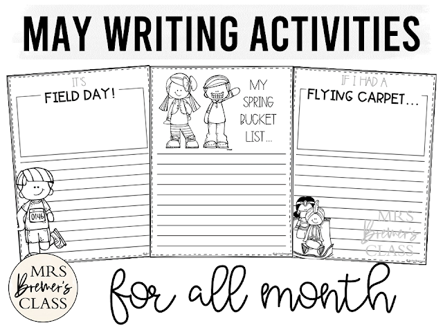 May writing prompt templates for daily journal writing or a writing center in Kindergarten, First Grade, Second Grade