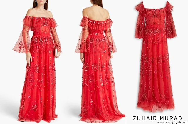 Princess Claire wore ZUHAIR MURAD Off-the-shoulder embellished tulle gown