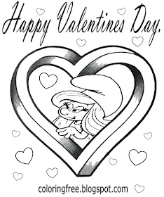 Easy Smurfs characters happy Valentines Day pretty Smurfette love heart coloring pages for teenagers