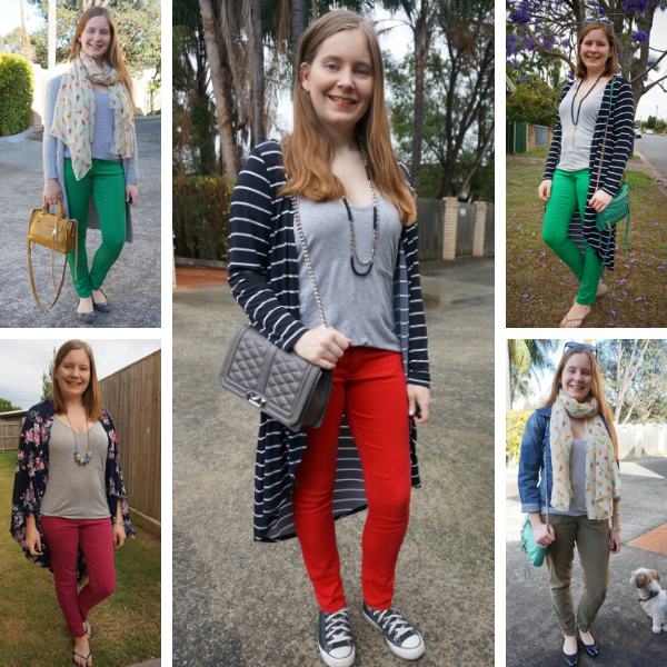 5 ways to wear a grey tee and colourful pants | awayfromtheblue