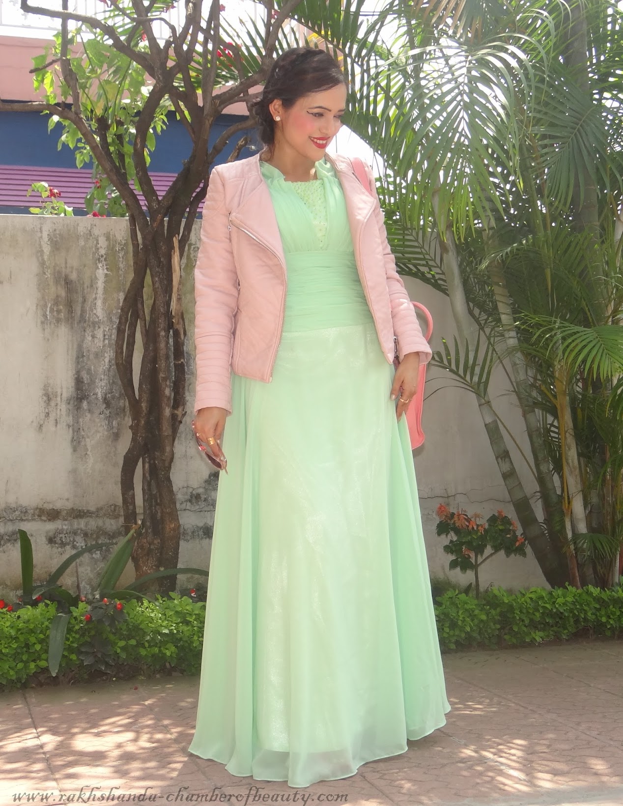 Delayed pastels, fashion, Indian fashion blogger, OOTD, outfit of the day, StyleMoi, styling a pastel leather jacket, Chamber of Beauty