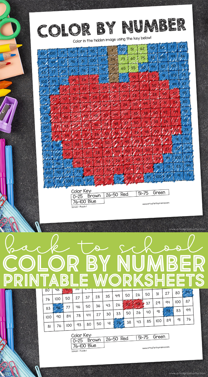 Free Printable Back to School Color by Number Worksheets