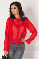 Bluza Miruna rosie cu aplicatii din broderie