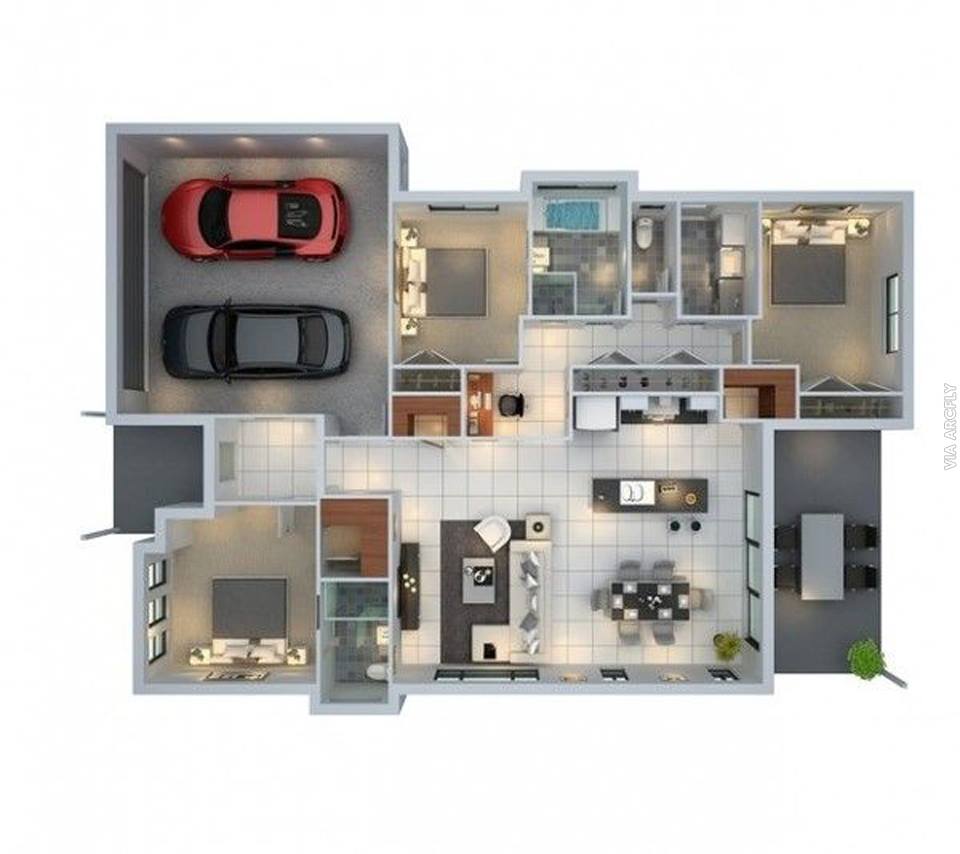 50 Denah Rumah Minimalis 3D 3 Kamar Tidur 2 Lantai Dan 2 Kamar