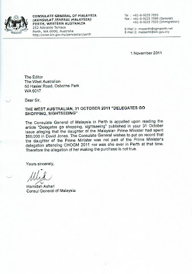 Surat Rasmi Dari Konsulat Jeneral Malaysia di Perth Kepada 