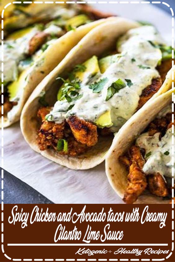 Stove-top grilled chicken tacos topped with avocado and a creamy zesty cilantro lime sauce in under 30 minutes.