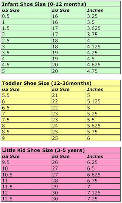 crochet slipper size chart child