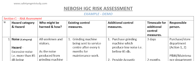 NEBOSH IGC Risk Assessment Sample Pdf