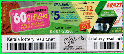 Kerala Lottery Result 08-01-2020 Akshaya AK-427 (keralalotteryresult.net)