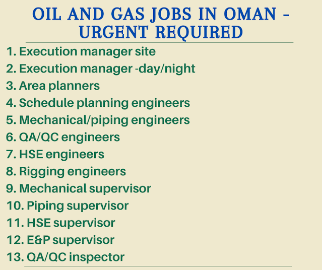 Oil and Gas jobs in Oman - Urgent required